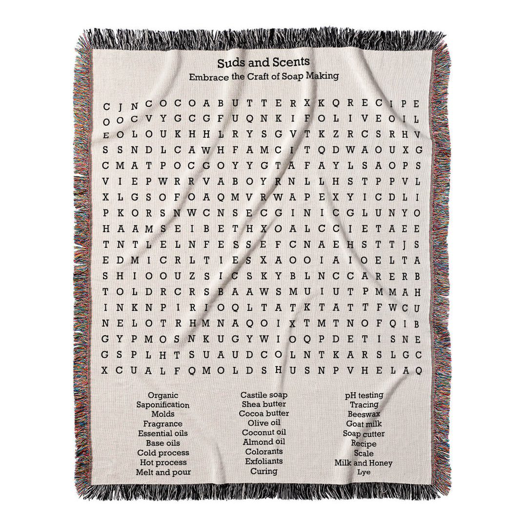 Suds and Scents Word Search, 50x60 Woven Throw Blanket, Hidden#color-of-hidden-words_hidden