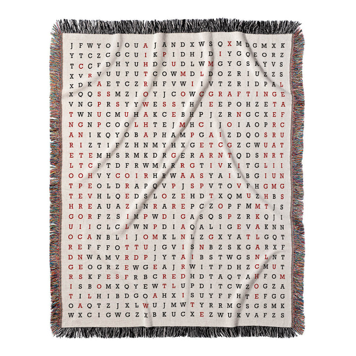 Succulent Serenity Word Search, 50x60 Woven Throw Blanket, Red#color-of-hidden-words_red