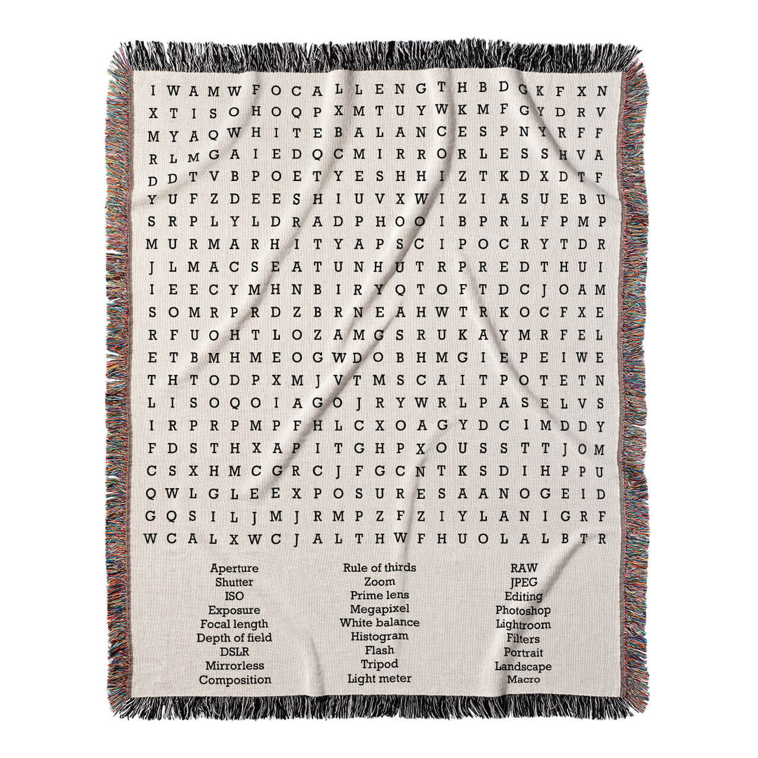 Capturing Moments Word Search, 50x60 Woven Throw Blanket, Hidden#color-of-hidden-words_hidden