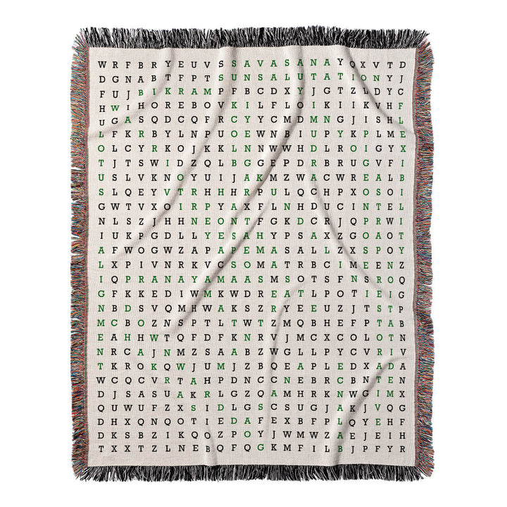 Mindful Movement Word Search, 50x60 Woven Throw Blanket, Green#color-of-hidden-words_green