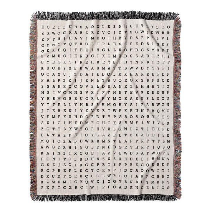 Pedal Adventures Word Search, 50x60 Woven Throw Blanket, Hidden#color-of-hidden-words_hidden