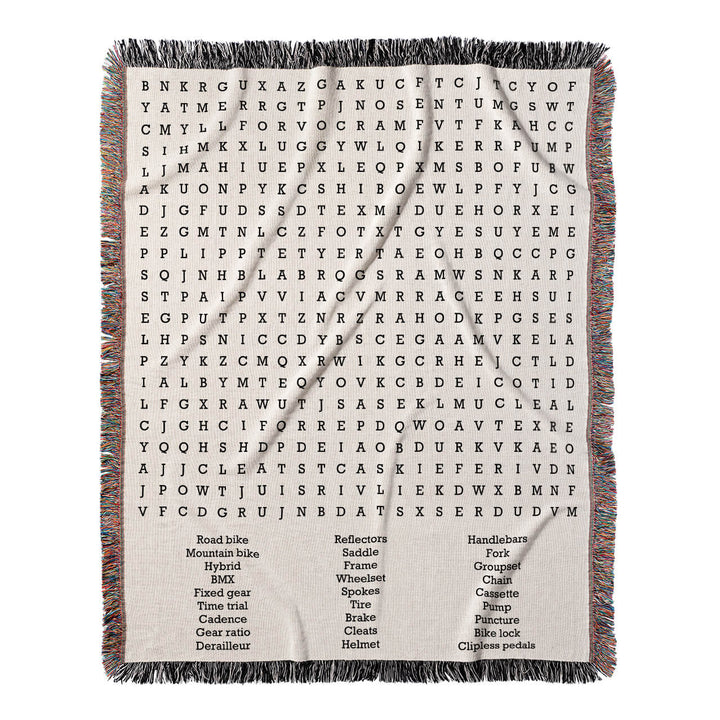 Pedal Adventures Word Search, 50x60 Woven Throw Blanket, Hidden#color-of-hidden-words_hidden