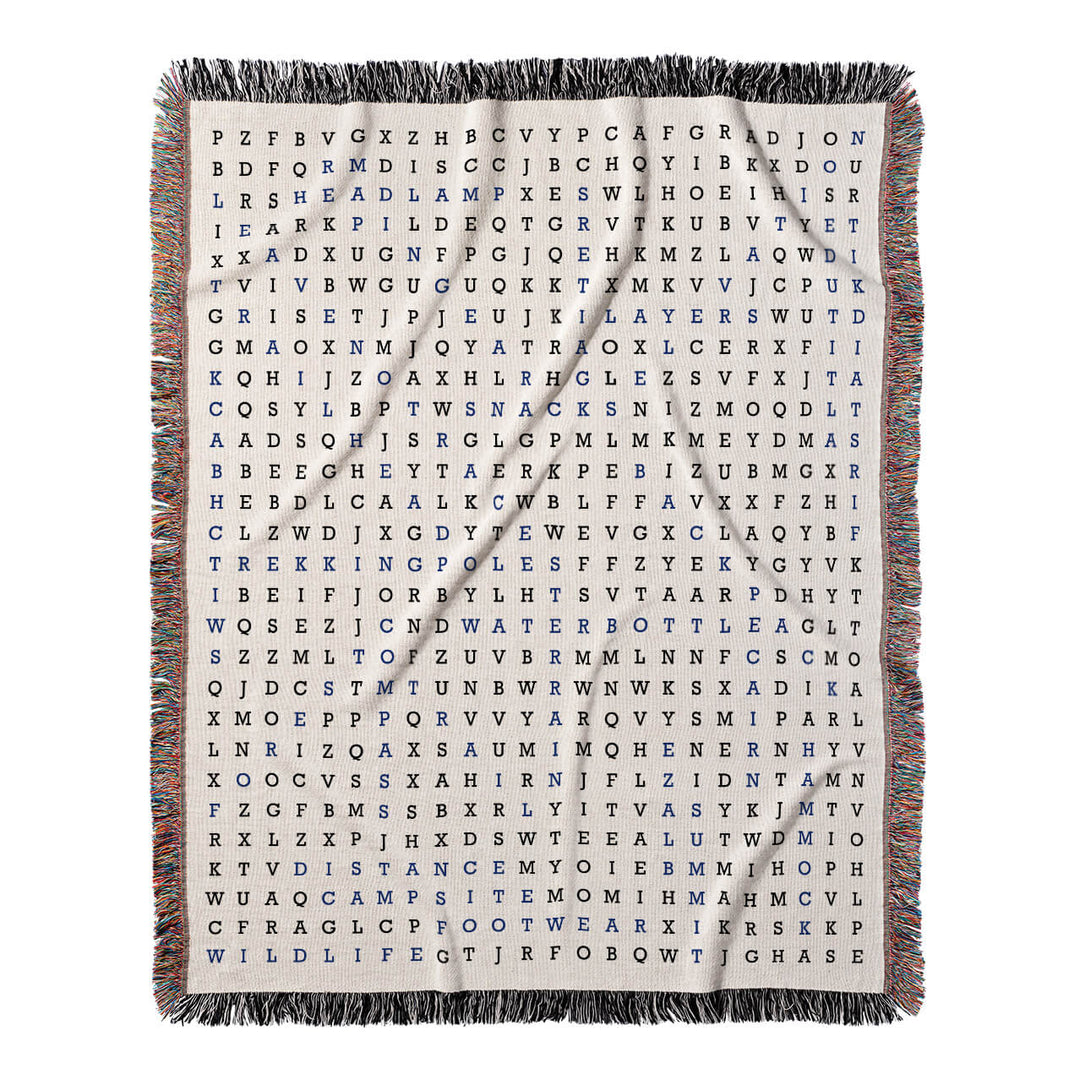 Footsteps of Exploration Word Search, 50x60 Woven Throw Blanket, Blue#color-of-hidden-words_blue