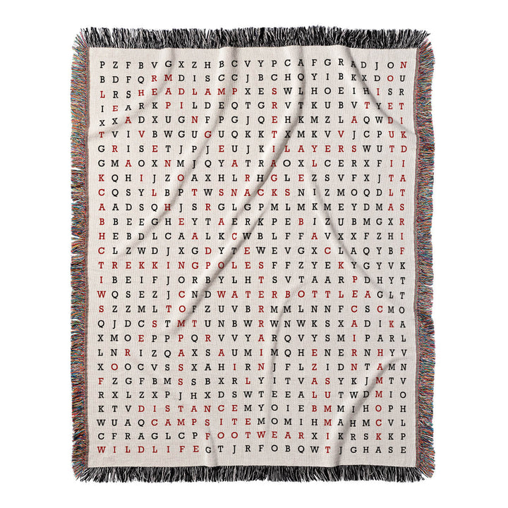 Footsteps of Exploration Word Search, 50x60 Woven Throw Blanket, Red#color-of-hidden-words_red