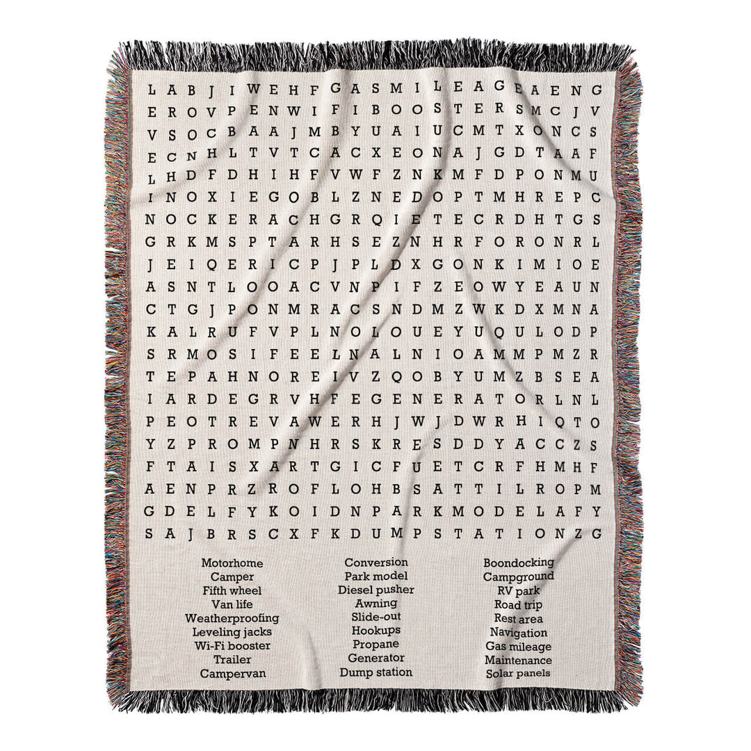 Road Trip Wonders Word Search, 50x60 Woven Throw Blanket, Hidden#color-of-hidden-words_hidden