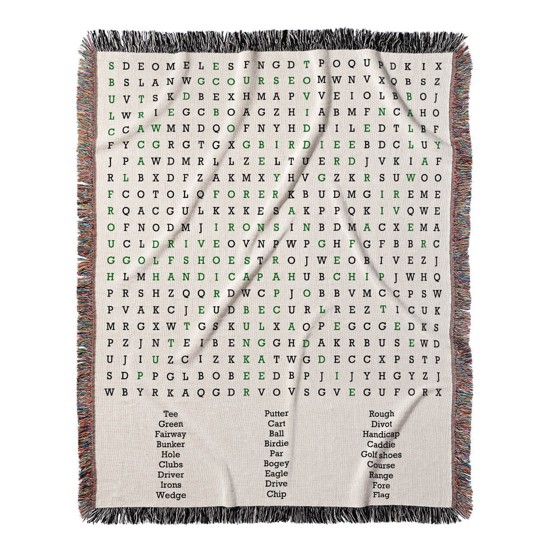 Fairway to Fun Word Search, 50x60 Woven Throw Blanket, Green#color-of-hidden-words_green