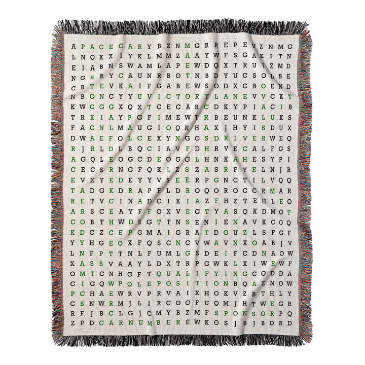Trackside Tales Word Search, 50x60 Woven Throw Blanket, Green#color-of-hidden-words_green