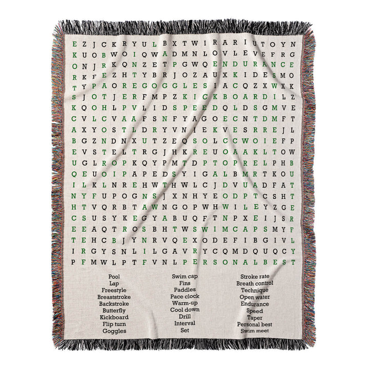 Aquatic Adventures Word Search, 50x60 Woven Throw Blanket, Green#color-of-hidden-words_green