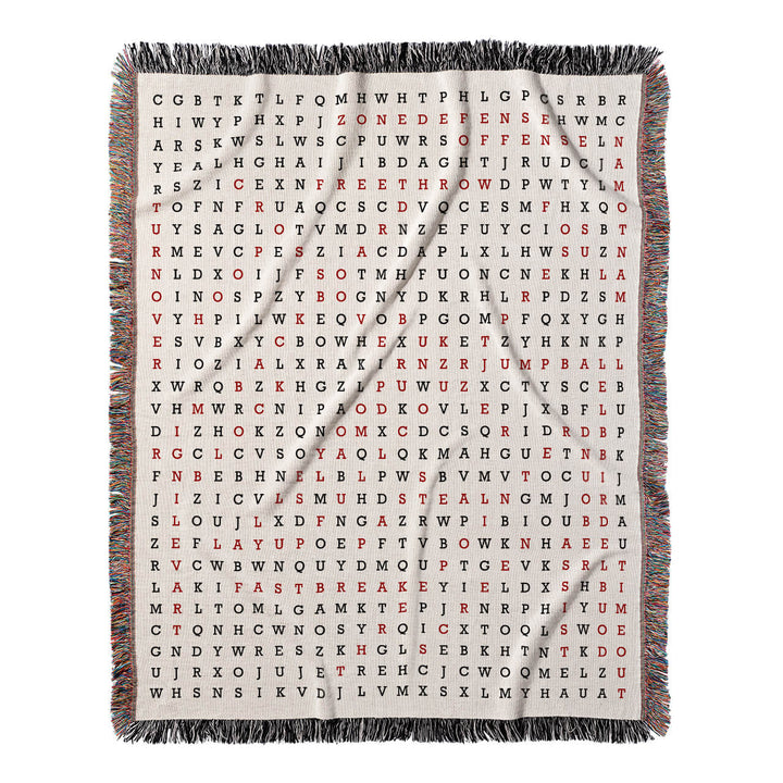 Slam Dunk Fun Word Search, 50x60 Woven Throw Blanket, Red#color-of-hidden-words_red