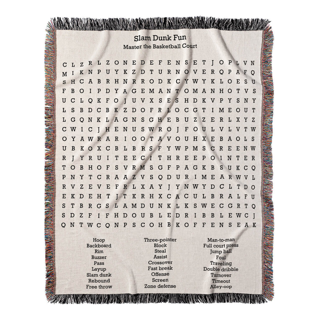 Slam Dunk Fun Word Search, 50x60 Woven Throw Blanket, Hidden#color-of-hidden-words_hidden