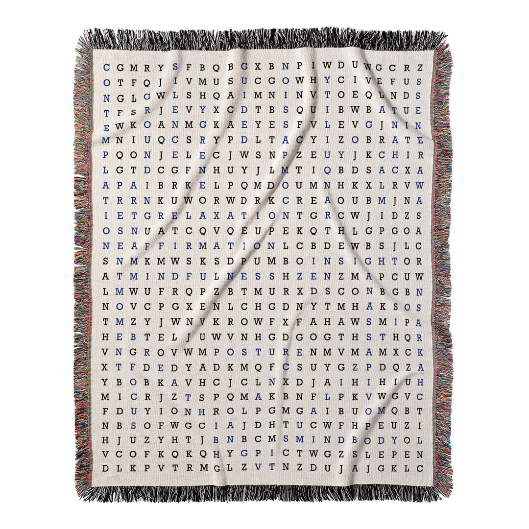Inner Peace Unveiled Word Search, 50x60 Woven Throw Blanket, Blue#color-of-hidden-words_blue