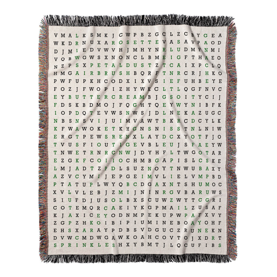 Sweet Creations Word Search, 50x60 Woven Throw Blanket, Green#color-of-hidden-words_green
