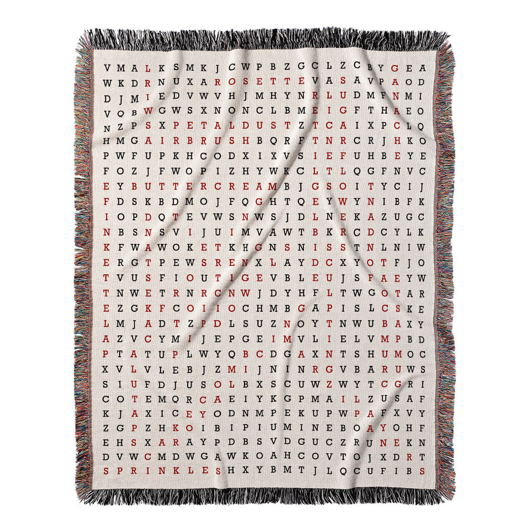 Sweet Creations Word Search, 50x60 Woven Throw Blanket, Red#color-of-hidden-words_red