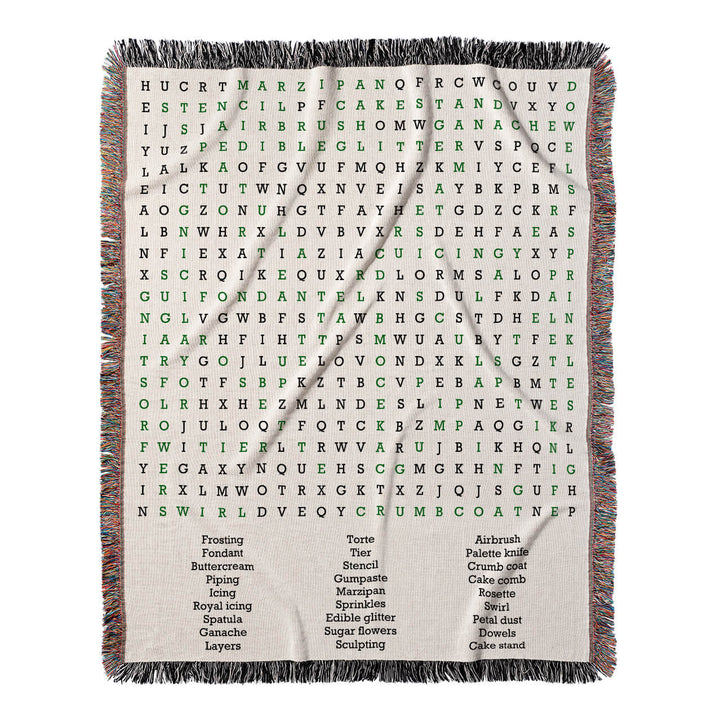 Sweet Creations Word Search, 50x60 Woven Throw Blanket, Green#color-of-hidden-words_green