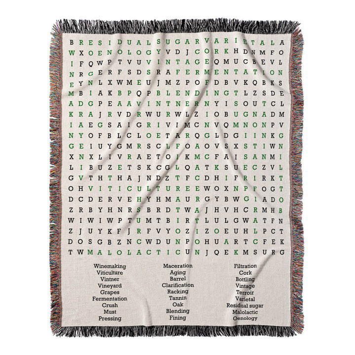 Grape Escapes Word Search, 50x60 Woven Throw Blanket, Green#color-of-hidden-words_green