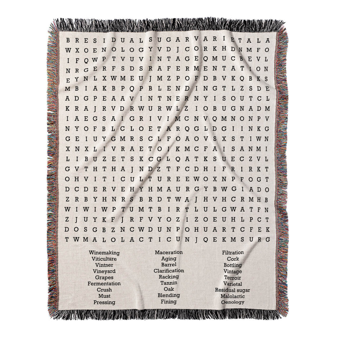 Grape Escapes Word Search, 50x60 Woven Throw Blanket, Hidden#color-of-hidden-words_hidden