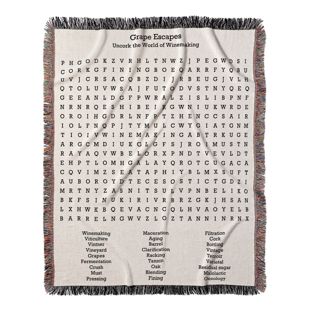 Grape Escapes Word Search, 50x60 Woven Throw Blanket, Hidden#color-of-hidden-words_hidden