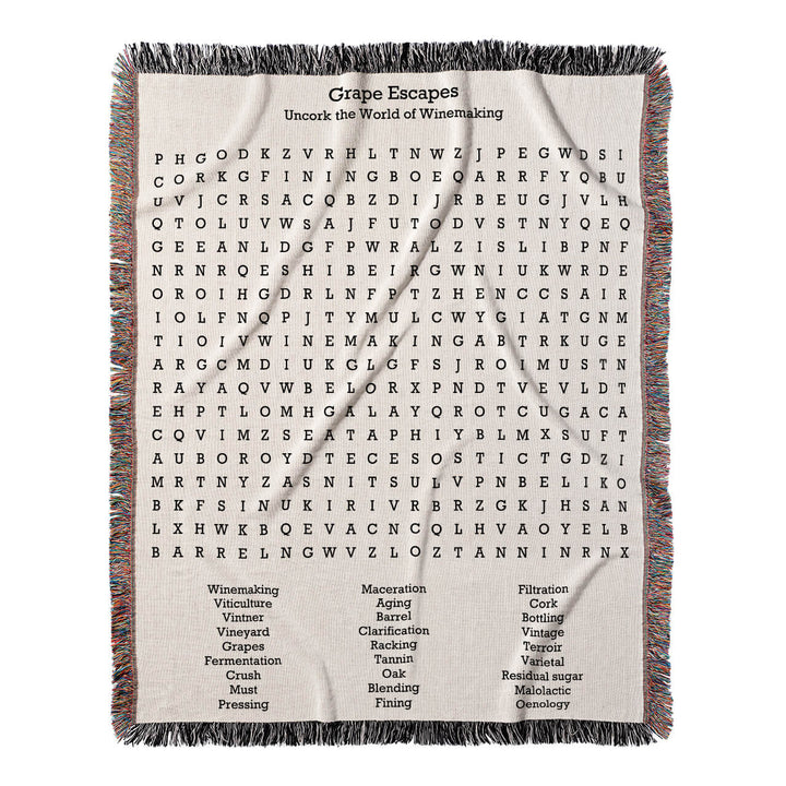 Grape Escapes Word Search, 50x60 Woven Throw Blanket, Hidden#color-of-hidden-words_hidden
