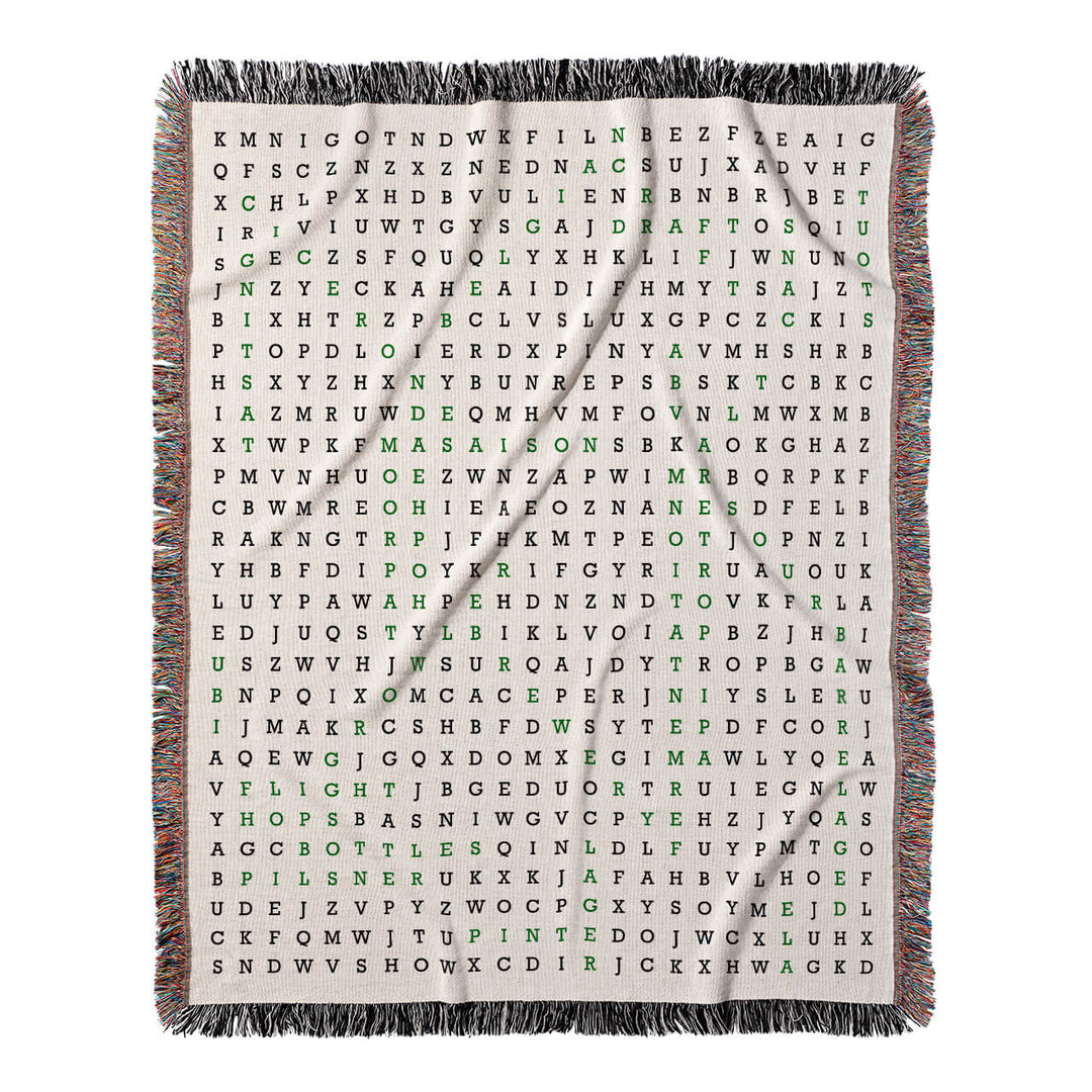 Hops and Dreams Word Search, 50x60 Woven Throw Blanket, Green#color-of-hidden-words_green