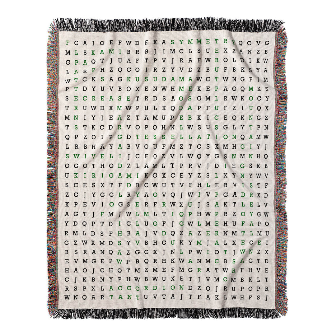 Folding Masterpieces Word Search, 50x60 Woven Throw Blanket, Green#color-of-hidden-words_green