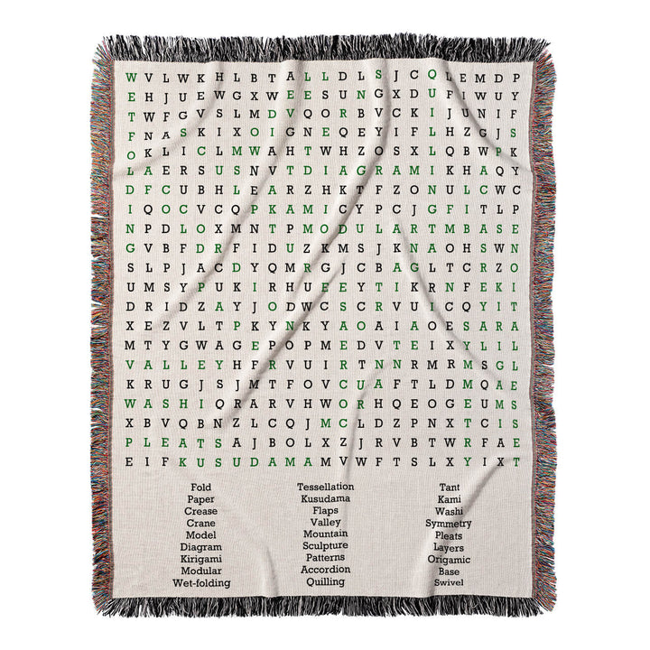 Folding Masterpieces Word Search, 50x60 Woven Throw Blanket, Green#color-of-hidden-words_green