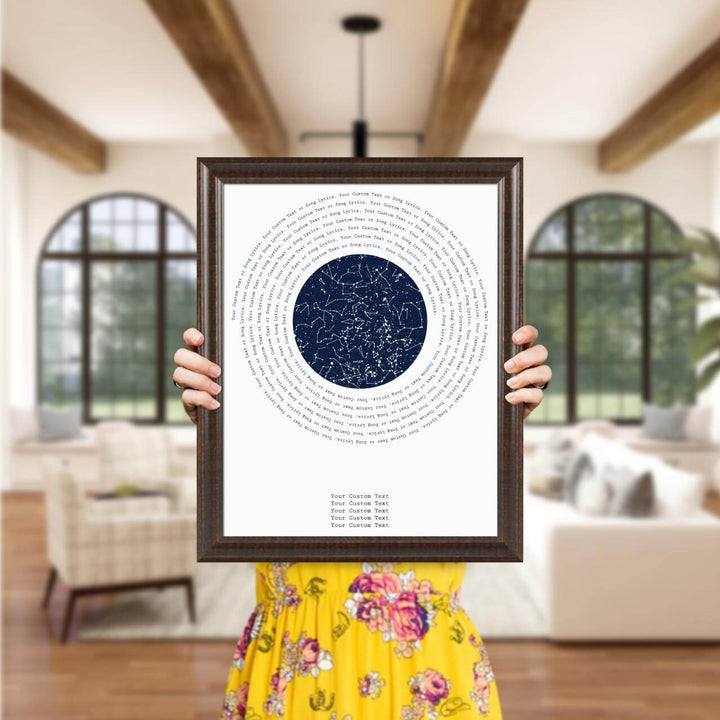 Song Lyrics Gift with 1 Star Map, Personalized Vertical Paper Print, Espresso Beveled Frame, Styled#color-finish_espresso-beveled-frame