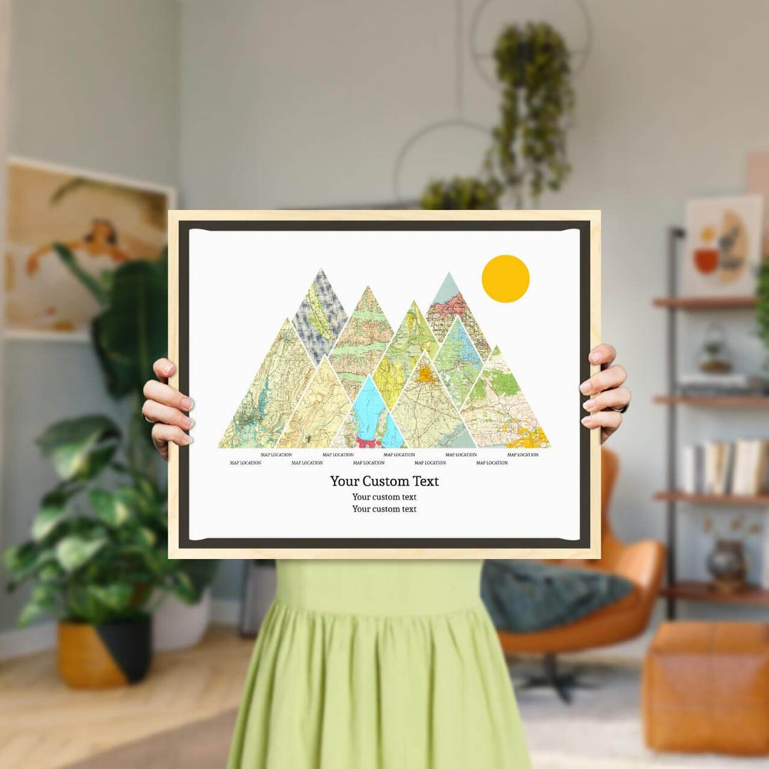 Personalized Mountain Atlas Map with 10 Locations, Light Wood Floater Framed Art Print, Styled#color-finish_light-wood-floater-frame