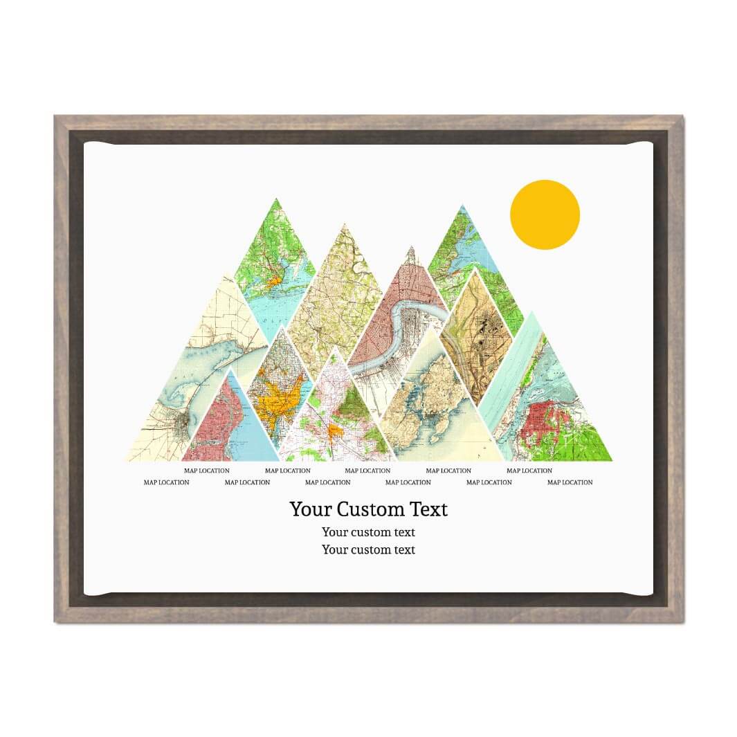 Personalized Mountain Atlas Map with 11 Locations, Gray Floater Framed Art Print#color-finish_gray-floater-frame
