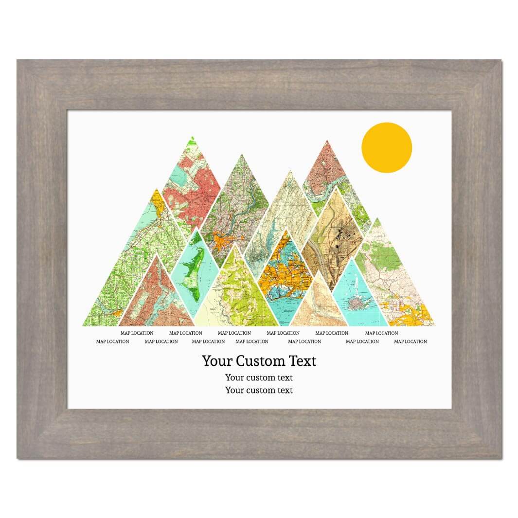 Personalized Mountain Atlas Map with 13 Locations, Gray Wide Framed Art Print#color-finish_gray-wide-frame