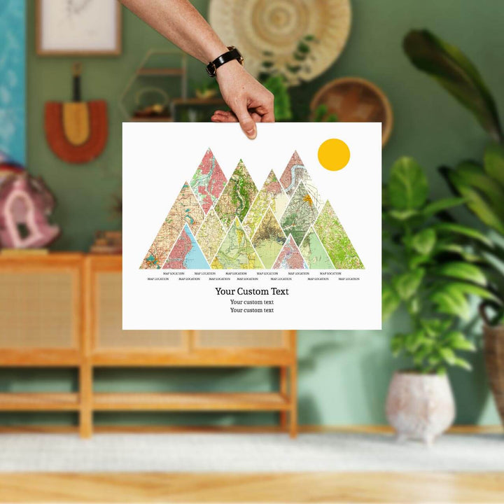 Personalized Mountain Atlas Map with 13 Locations, Unframed Print, Styled#color-finish_unframed