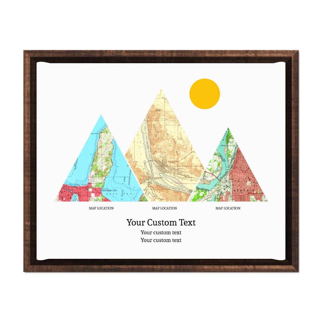 Personalized Mountain Atlas Map with 3 Locations, Espresso Floater Framed Art Print#color-finish_espresso-floater-frame