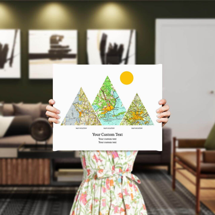 Personalized Mountain Atlas Map with 3 Locations, Wrapped Canvas Art Print, Styled#color-finish_wrapped-canvas