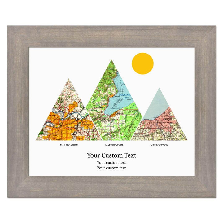 Personalized Mountain Atlas Map with 3 Locations, Gray Wide Framed Art Print#color-finish_gray-wide-frame