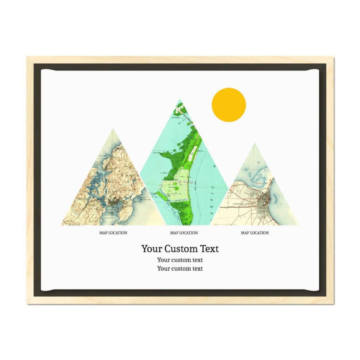 Personalized Mountain Atlas Map with 3 Locations, Light Wood Floater Framed Art Print#color-finish_light-wood-floater-frame