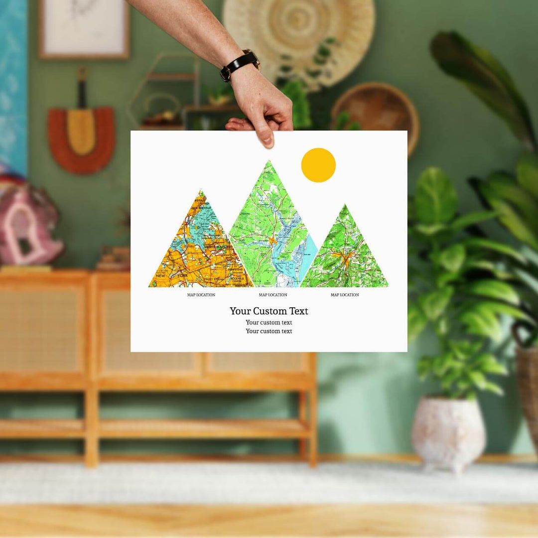 Personalized Mountain Atlas Map with 3 Locations, Unframed Print, Styled#color-finish_unframed