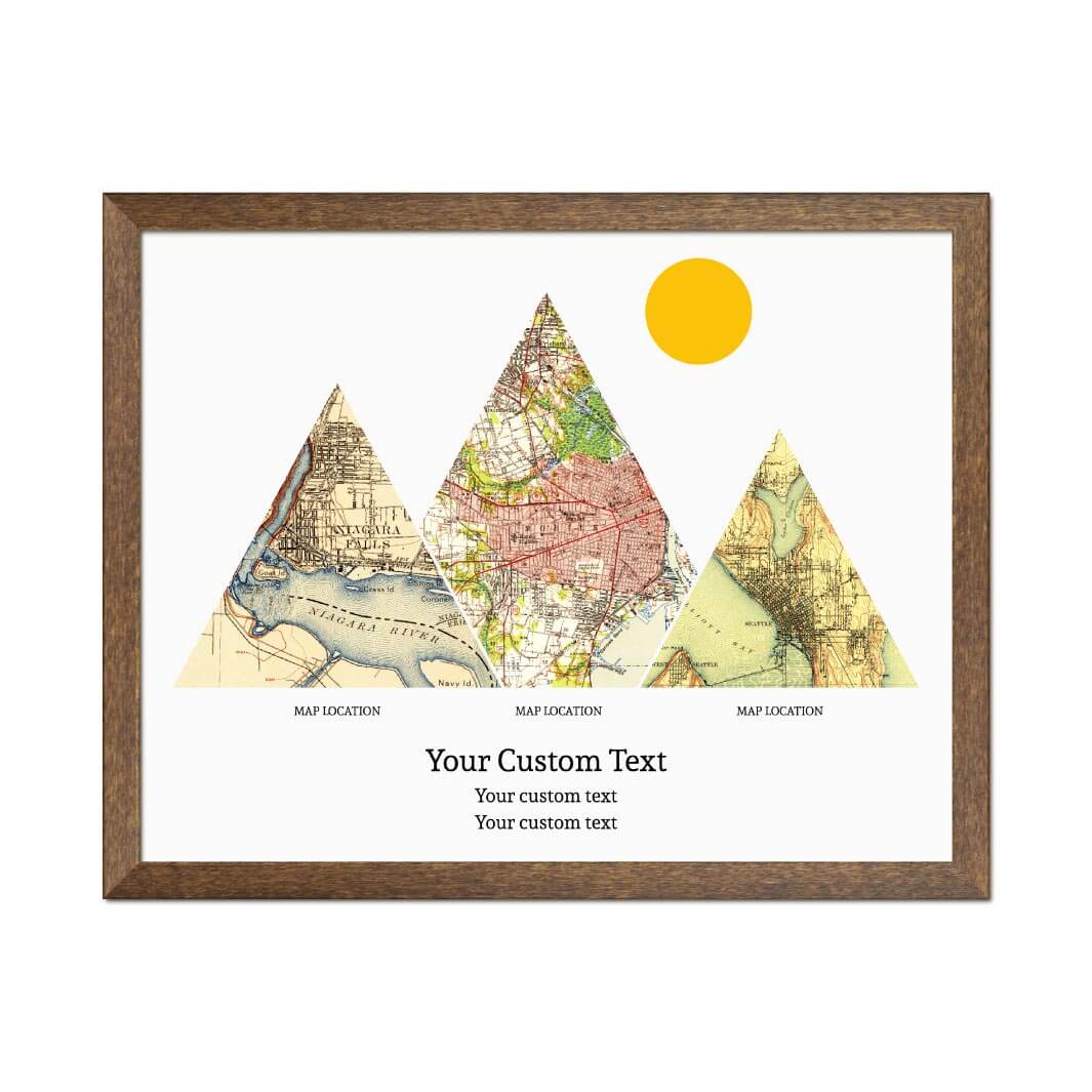 Personalized Mountain Atlas Map with 3 Locations, Walnut Thin Framed Art Print#color-finish_walnut-thin-frame
