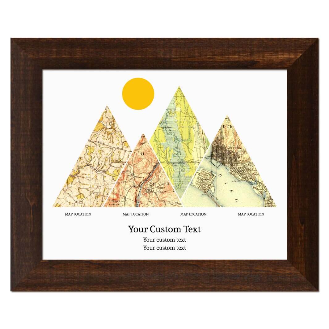 Personalized Mountain Atlas Map with 4 Locations, Espresso Wide Framed Art Print#color-finish_espresso-wide-frame