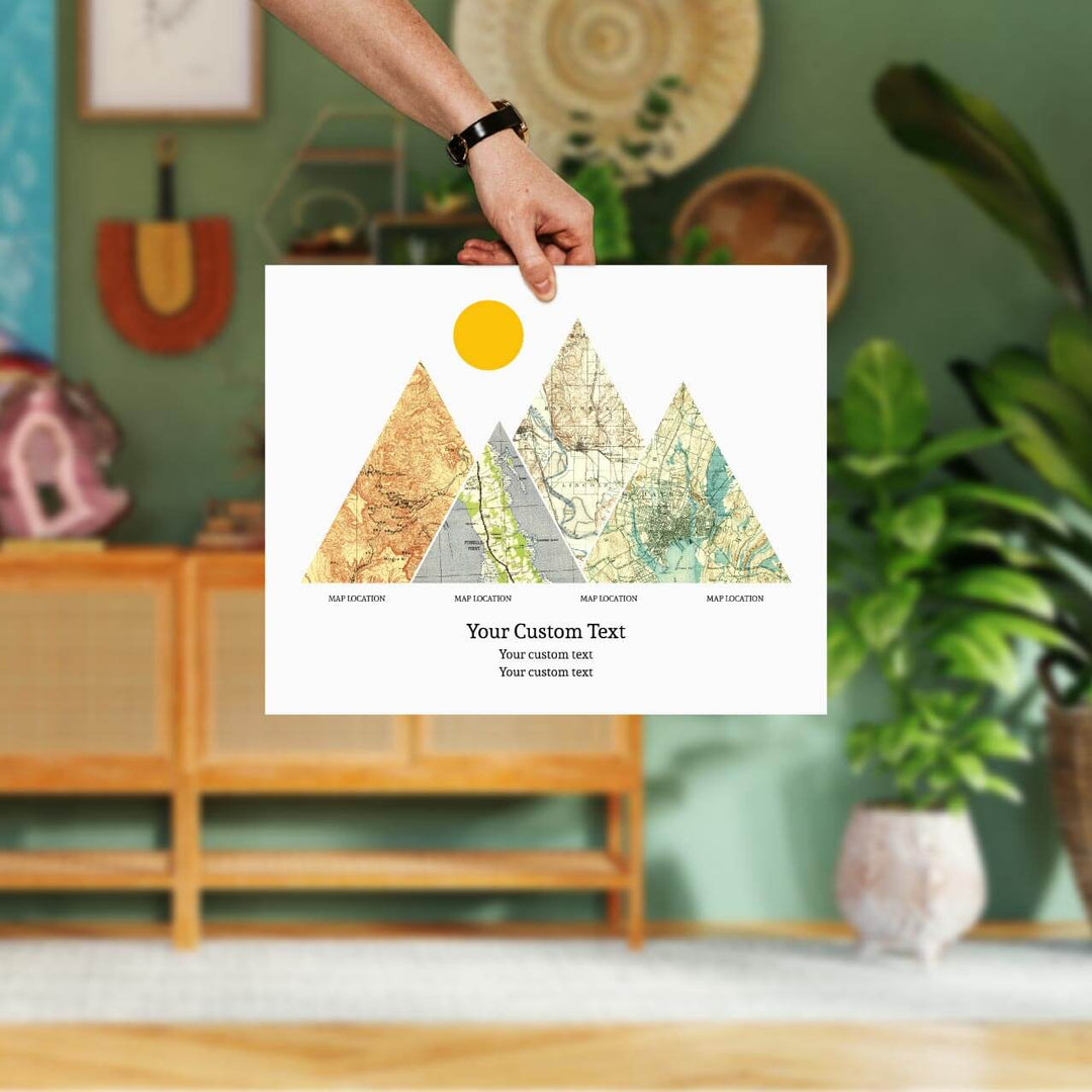 Personalized Mountain Atlas Map with 4 Locations, Unframed Print, Styled#color-finish_unframed