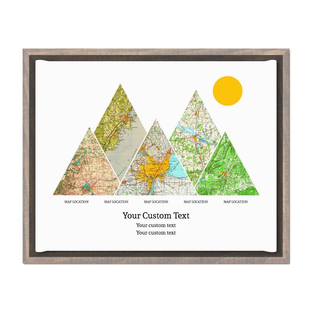Personalized Mountain Atlas Map with 5 Locations, Gray Floater Framed Art Print#color-finish_gray-floater-frame
