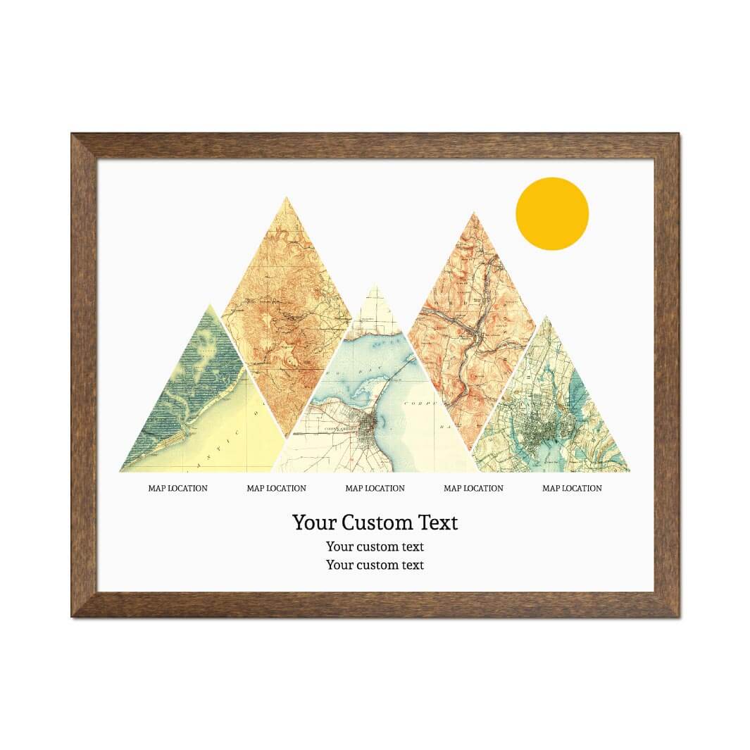 Personalized Mountain Atlas Map with 5 Locations, Walnut Thin Framed Art Print#color-finish_walnut-thin-frame