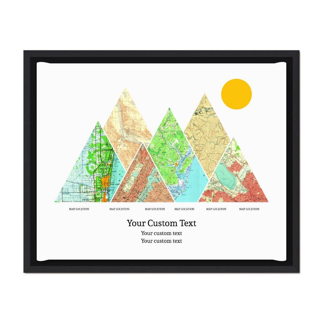 Personalized Mountain Atlas Map with 6 Locations, Black Floater Framed Art Print#color-finish_black-floater-frame