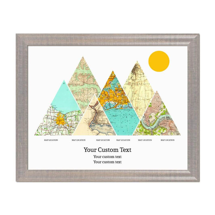 Personalized Mountain Atlas Map with 6 Locations, Gray Beveled Framed Art Print#color-finish_gray-beveled-frame