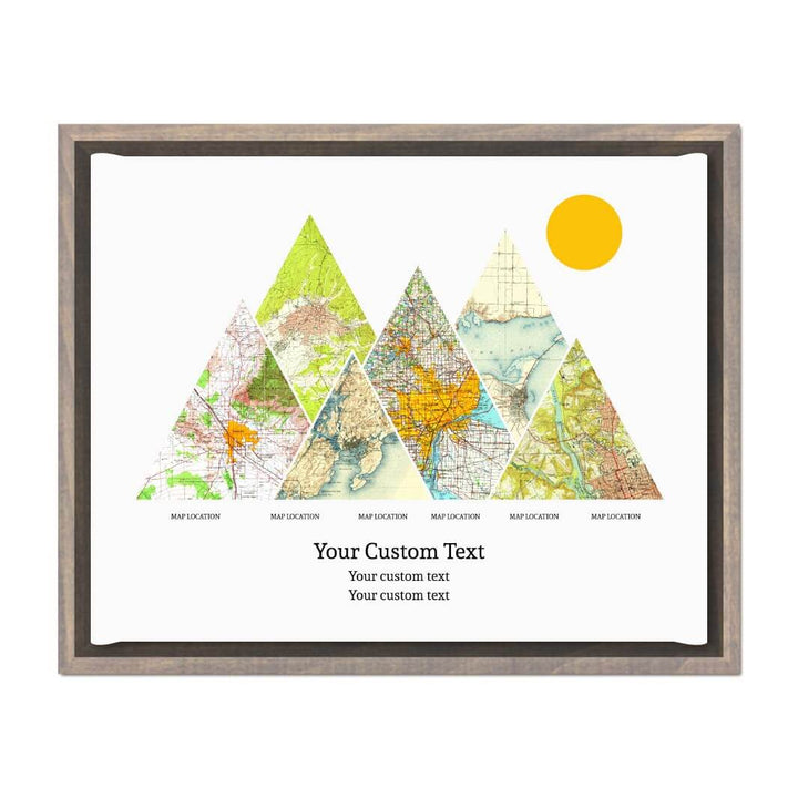 Personalized Mountain Atlas Map with 6 Locations, Gray Floater Framed Art Print#color-finish_gray-floater-frame