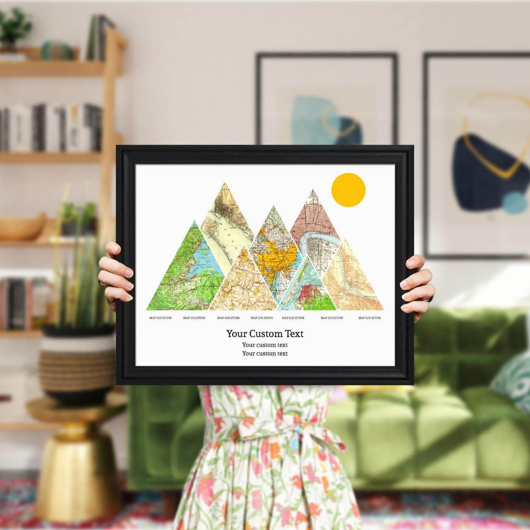 Personalized Mountain Atlas Map with 7 Locations, Black Beveled Framed Art Print, Styled#color-finish_black-beveled-frame