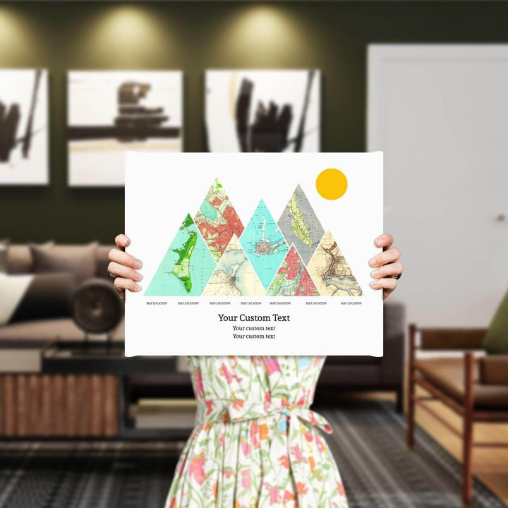 Personalized Mountain Atlas Map with 7 Locations, Wrapped Canvas Art Print, Styled#color-finish_wrapped-canvas