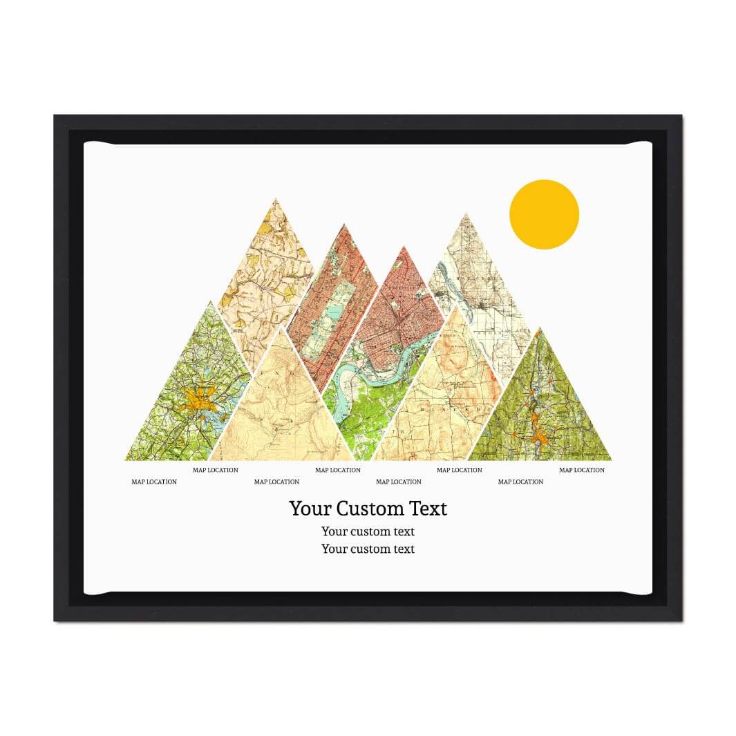 Personalized Mountain Atlas Map with 8 Locations, Black Floater Framed Art Print#color-finish_black-floater-frame