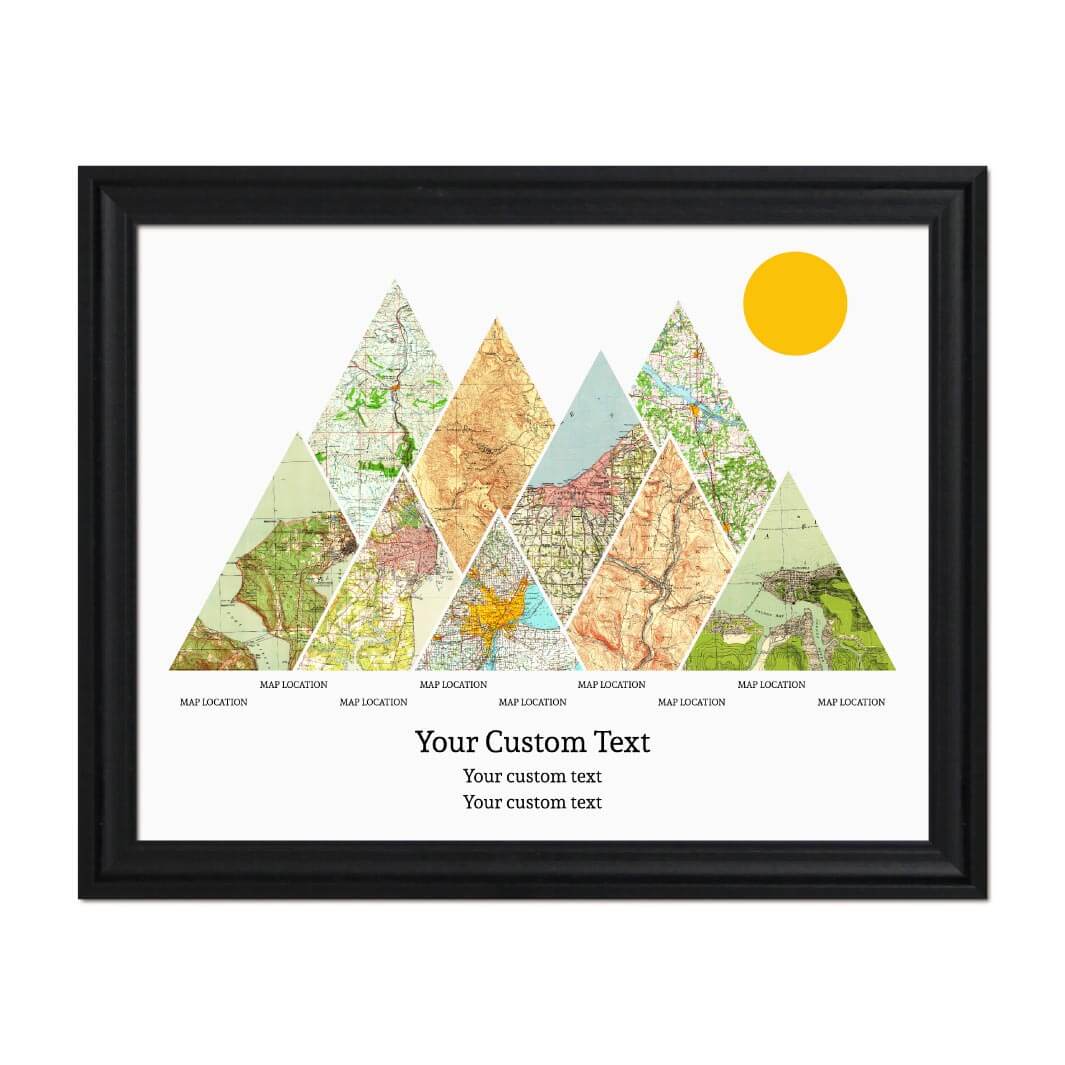 Personalized Mountain Atlas Map with 9 Locations, Black Beveled Framed Art Print#color-finish_black-beveled-frame