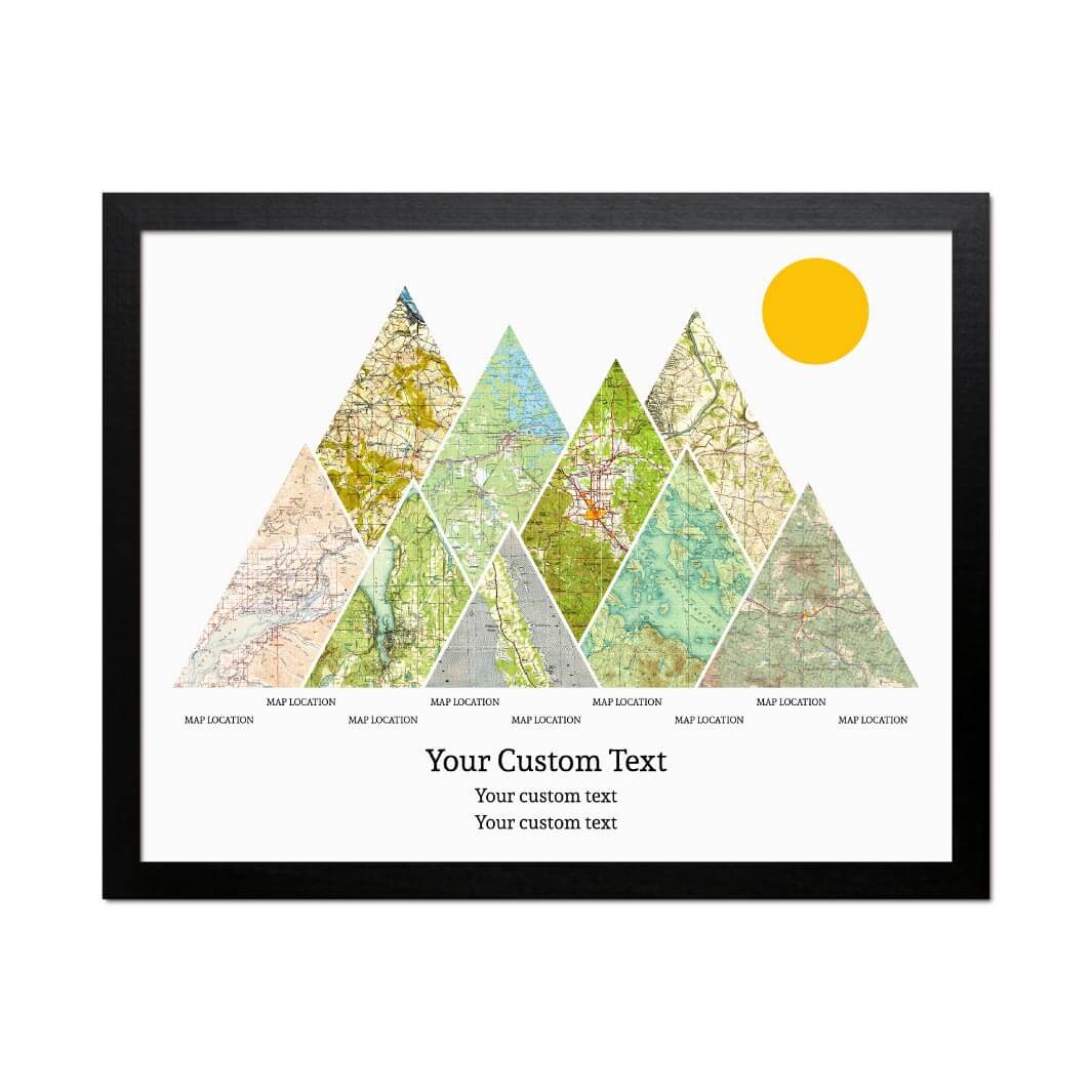 Personalized Mountain Atlas Map with 9 Locations, Black Thin Framed Art Print#color-finish_black-thin-frame