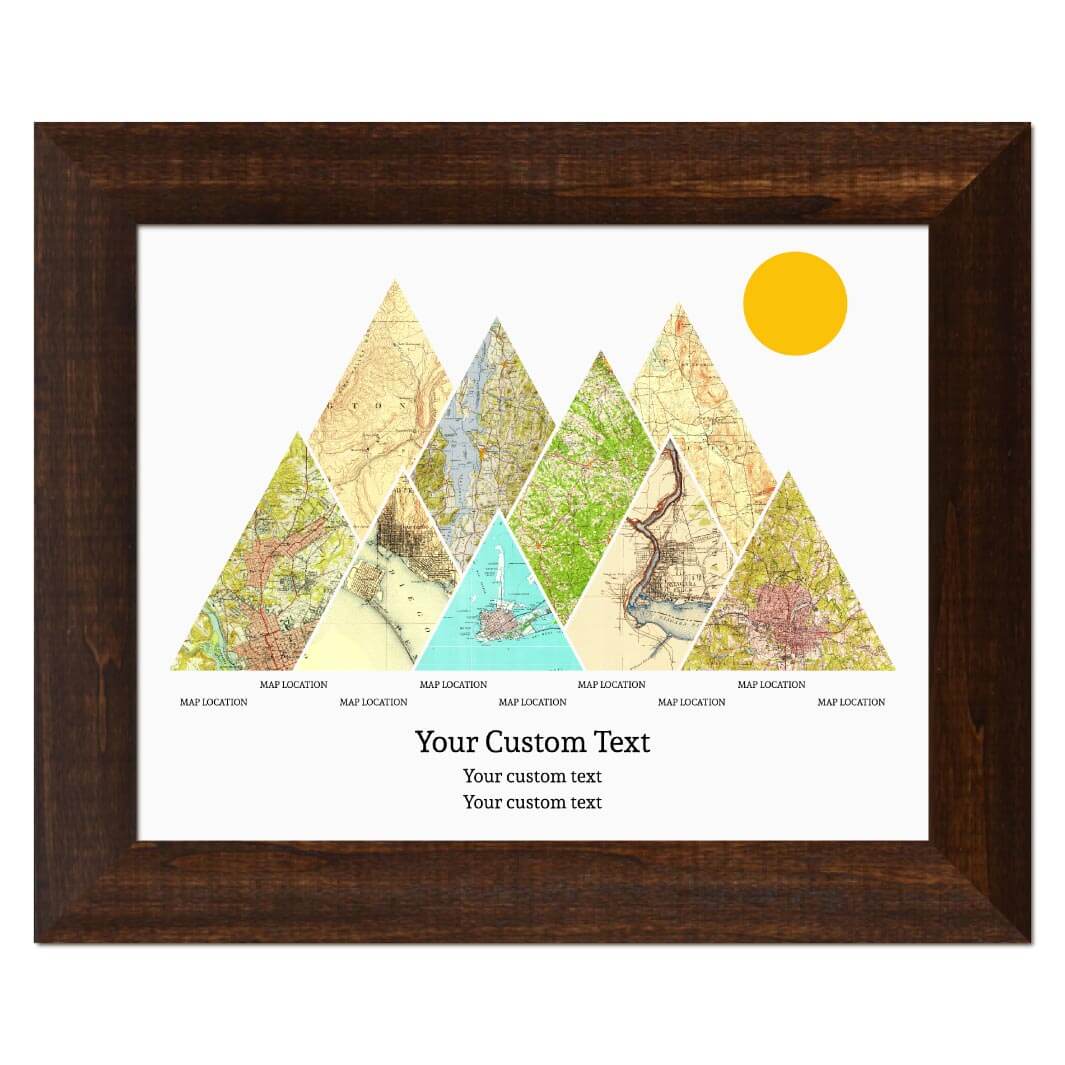 Personalized Mountain Atlas Map with 9 Locations, Espresso Wide Framed Art Print#color-finish_espresso-wide-frame