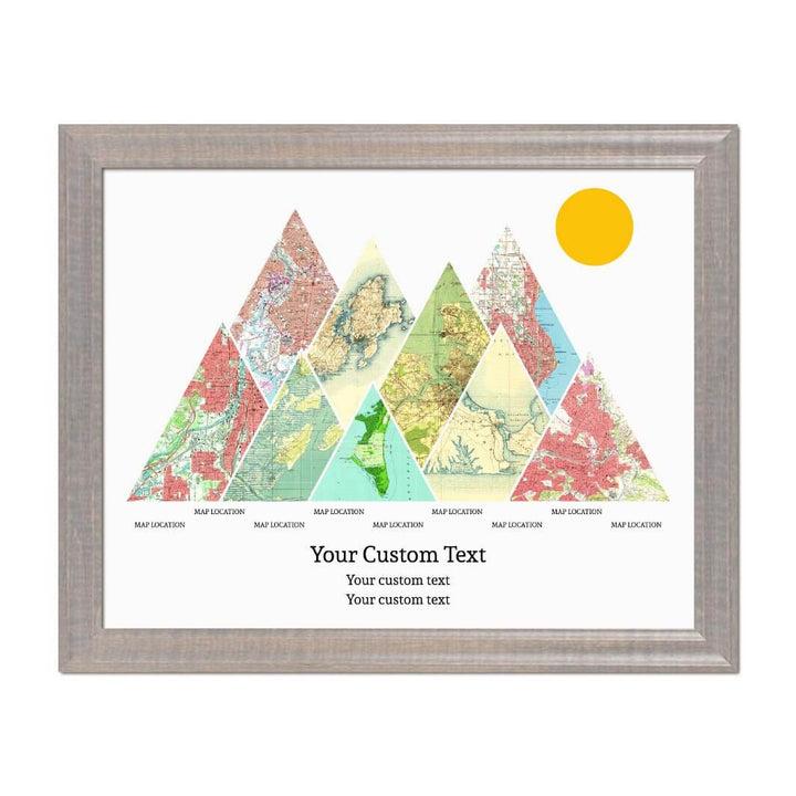 Personalized Mountain Atlas Map with 9 Locations, Gray Beveled Framed Art Print#color-finish_gray-beveled-frame